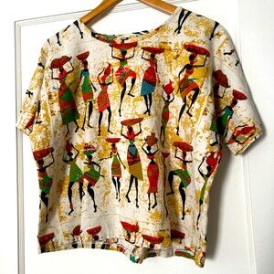 Hongjingling Tribal‎ African Women Colorful Art to Wear Artsy Summer T Shirt S M